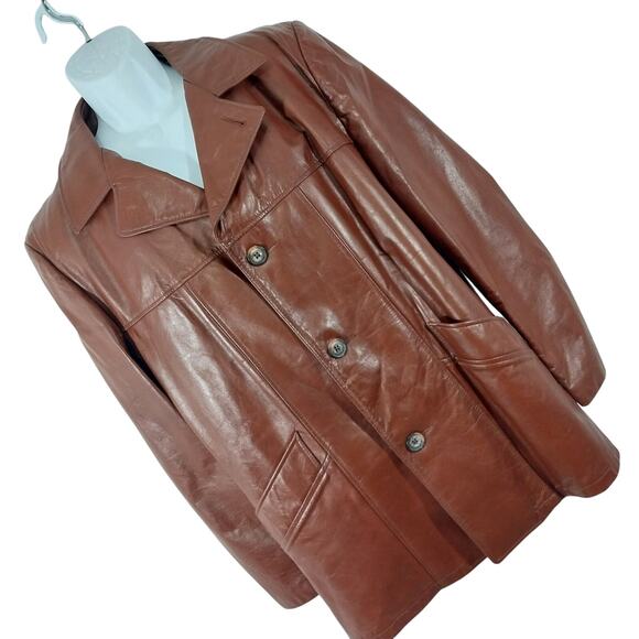 VINTAGE LONDON FOG! RICH PECAN BROWN GENUINE LEATHER ZIP OUT LINER COAT! SZ 42R - Picture 1 of 12